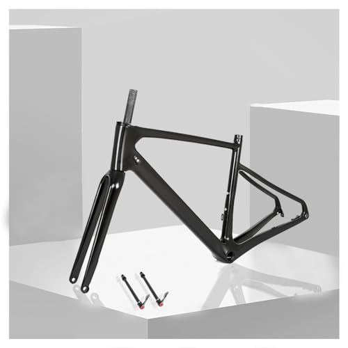 KLWEKJSD 700C Road Bike Frame 45cm 48cm 51cm 54cm Carbon Fiber Frameset with Fork Thru Axle Disc Brake Gravel Frame Internal Routing (Color : Black, Size : 45cm)