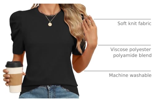 Image of AKEWEI Puff Short Sleeve Sweater for Women Tops Trendy Spring Summer 2025 Business Casual Outfits Knit Crewneck Shirt Blouses