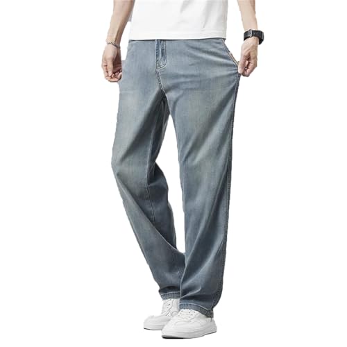 Mens Jeans Summer Thin Drape Soft Loose Straight Casual Denim Pants Elastic Ice Silk Lightweight3