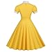 Contrast Peter Pan Collar Dress for Women - Bow Tie Neck, Short Puff Sleeve, 1950s Retro Vintage Cocktail Party Swing Dress, 50s Polka Dot Rockabilly, 1960s Style, Yellow-Bowknot, Size L