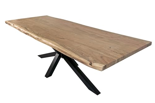 SAM Esstisch 300 x 100 cm Cali, Baumkantentisch naturfarben, Akazienholz massiv, Spider-Gestell aus Metall Schwarz, aufgedoppelte Kanten 25+25 mm