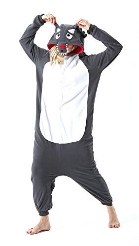 Pyjama Licorne Kigurumi Adulte Animal Cosplay Costume Sleepwear Combinaison Jumpsuit,S,Loup