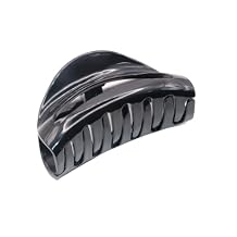 Parcelona French Vrille Medium 3.5" Celluloid No Slip Grip Volume Jaw Hair Claw Clips for Women and Girls, Made in France Glossy Black