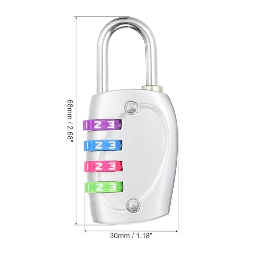 Image of PATIKIL Combination Lock, 4 Digit Outdoor Padlock Waterproof Locker Lock for Luggage Suitcase, Gym Locker, Fence, Filing Cabinets, Toolbox, Gate, Silver with Colorful Wheel