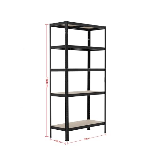 REQUISITE NEEDS 5 Tier Heavy Duty Garage Shelving Units 1.8M Metal Boltless Storage Racking Shelf, 875kg Capacity Adjustable Racks with 175kg Per Level for Shed Warehouse Workshop, Black, 90x40x180cm - Image 3