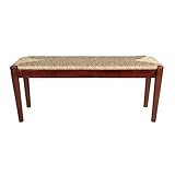 Indoor/Outdoor Seagrass Bench - Dark Natural Wood Finish Frame Brown Solid Acacia Rubberwood