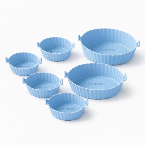 Image of Reusable Silicone Air Fryer Liners Set - Non Stick Food Grade Basket Bowl, Heat Resistant Baking Tray for Oven & Microwave, Easy Safe Air Fryer Accessories (Pack Off 6)