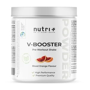 Nutri + Pre-Workout Booster Blood Orange - hautement dosé + vegan - Caféine Citrulline L-Arginine Creapure ß-Alanine Bétaïne HCL 400 g