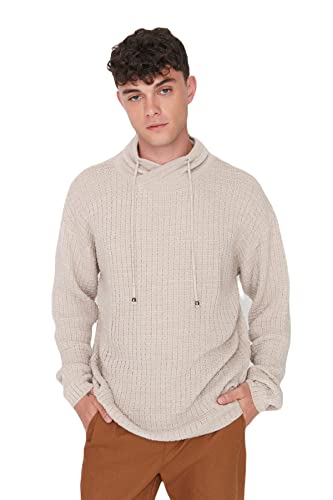 TRENDYOL Herren Pullover mit Umlegekragen, einfarbig Sweatshirt, beige, XL