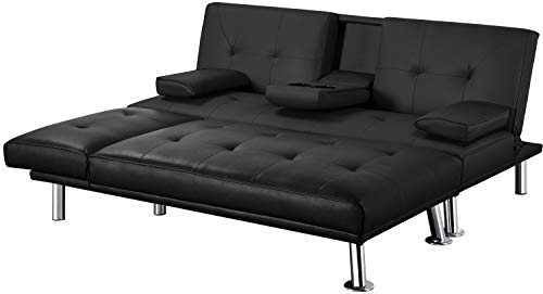 Topeakmart Living Room Sofa Couch Modern Sectional Sofa Bed Couch Faux Leather Upholstery Futon Sofa Bed With Convertible Chaise Lounge Reclining Living Room Sofa Black #TOP4