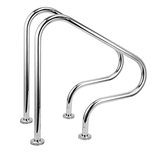 Barandilla de piscina – Barandilla de escalera de acero inoxidable 304 de 3 curvas con kit de instalación, duradera y segura para un fácil acceso