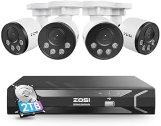 ZOSI 5MP PoE CCTV Camera System with Audio, 8CH H.265+ 5MP PoE NVR and 4X 4MP Outdoor PoE Security Cameras, Human Detection, 100ft Night Vision, Remote Access, Built-in 2TB HDD, 24/7 Recording
