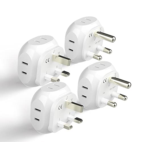 Ceptics South Africa Travel Plug Adapter Set - 4 Input - Ultra Compact - Light Weight - Type M and Type G - USA to Any Type M Countries Such as Botswana, Namibia - 4 Pack (PT-7-10L-4PK),White