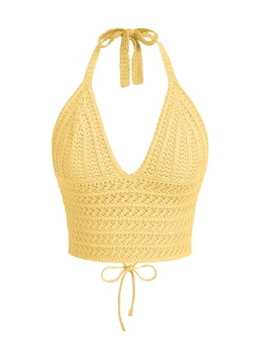 KIGRAD Women Y2k Cute Crochet Knit Crop Halter V...
