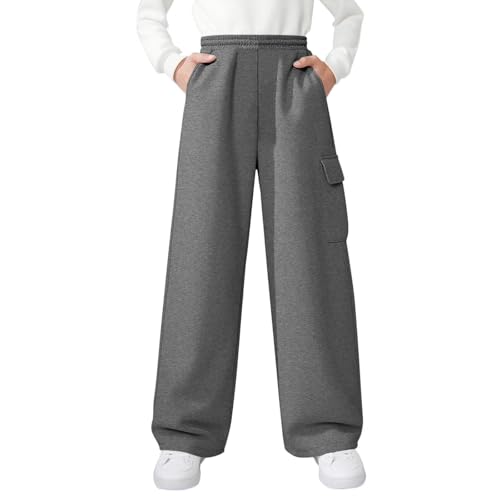 Finelylove Boys Baggy Cargo Sweatpants Wide Leg Open Bottom Fleece Jogger Straight Workout Active Sweat Pants 5-15 Years
