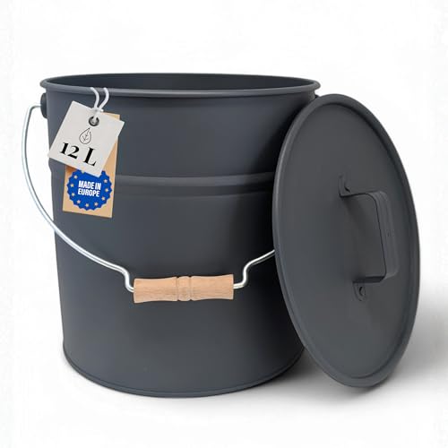 Livlig53 LIVLIG Seau en métal avec couvercle, seau de jardin galvanisé et seau à cendres en métal robuste, élégant avec couvercle et poignée en bois,...