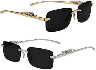 Rimless Unisex Casual Golden Metal Sunglasses, Kid Long Style, Black Glass Polarized Lens with UV Protection Price In India