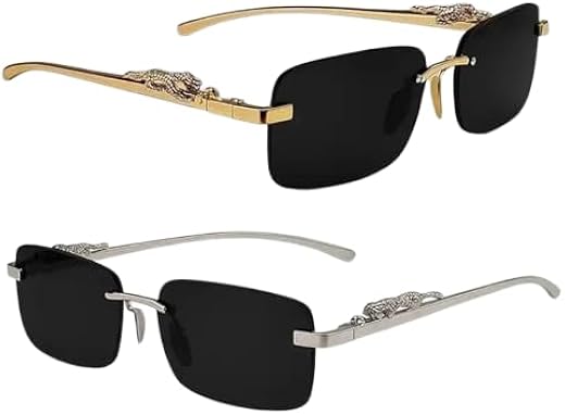 Rimless Unisex Casual Golden Metal Sunglasses, Kid Long Style, Black Glass Polarized Lens with UV Protection