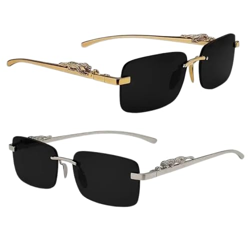 Rimless Unisex Casual Golden Metal Sunglasses, Kid Long Style, Black Glass Polarized Lens with UV Protection-image-32