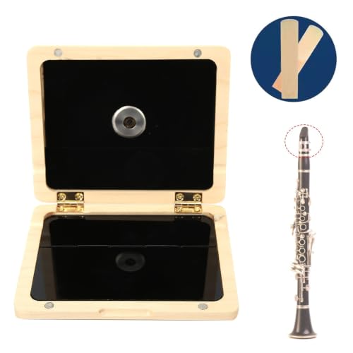 Étui pour Anches de Clarinette pour Saxophone, Boîte de Rangement en Bois Massif à 5 Anches avec Hygromètre, Bande de Caoutchouc et Interrupteur Magnétique(Couleur du bois) – vue 4