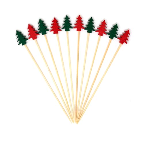 Homestia Christmas Cocktail Picks, Xmas Tree Fancy Toothpicks for Appetizer, 25Pcs 17 cm Long Decorative Bamboo Toothpicks,Cocktail Skewers Charcuterie Sticks for Christmas Holiday Decoration Party