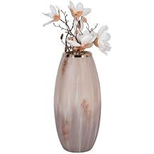 Modern Decorative Glam Glass Vase with Gold Rim Curved Opal Ombre Finish Elegant Home Decor Accent Piece for Living Room, Bedroom, Entryway, or Office 18" Multi-Tone Ivory, Tan & Gold
