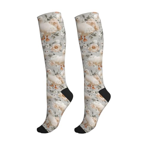 AIMASTZ Watercolor Duck Flower Compression Socks Women Men, Calf Knee High Socks For Athletic Running Cycling Nurse