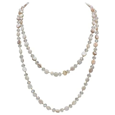 Jules D. Long Beads Necklaces for Women Shell Crystal Beads Rope Knot Necklace Costume Jewelry for Gifts (White) Cover