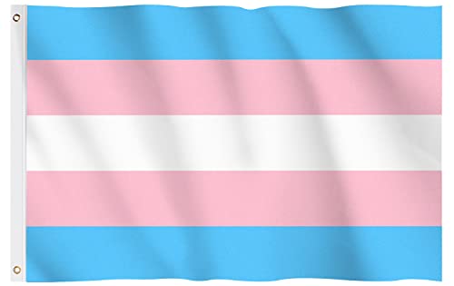 Hianjoo 3x5 Ft Transgender Pride Flag Pink Blue Rainbow LGBT Pride Month Flag Vivid Color Fade Proof Polyester Canvas Header Double Stitched LGBT Banner Flags Metal Grommets for Home Office or Parade