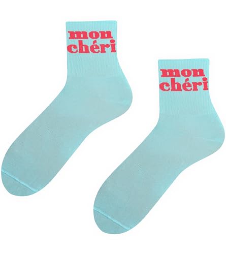 TODO Turkis Lustige Socken Mon Cheri Motiv - Grün Cool Socken Damen und Mädchen 36-41
