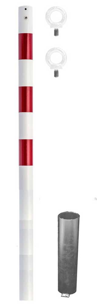 UvV SteelOn ABSPERRPFOSTEN aus Stahlrohr ø 60x2,5mm, mit 2 Ösen, lose herausnehmbar mit Bodenhülse (kein Verschlussmechanismus)