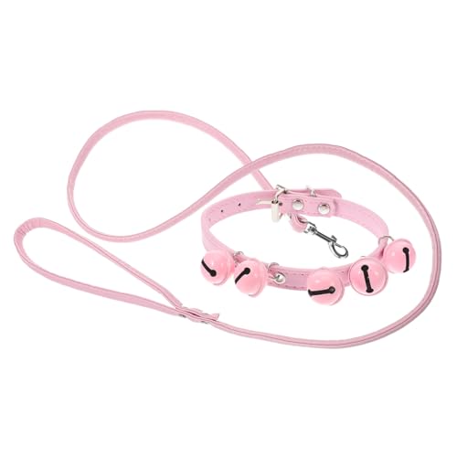COLLBATH Pink Dog Collar with Jingle Bell Rope Dog Leash for Pulling Leash Strap Random Color