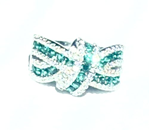 Bague zircons verts blancs entrelacée cadeau d'anniversaire