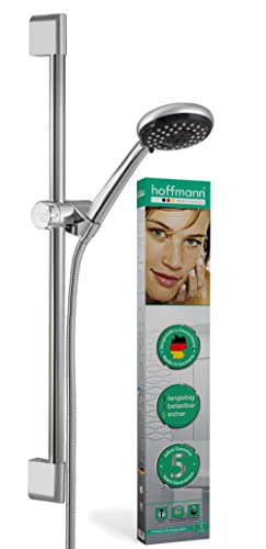 hoffmann Made in Germany Barra de ducha Essensa Plus con barra de 70 cm, alcachofa de mano, 3 tipos de chorro, manguera de 1,60 m y deslizador Cover