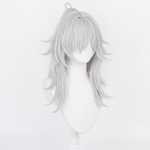 Image of Anime Silver White Wigs with Bangs and Ponytail Long Straight Wig Adult COS Yuan Cosplay Wigs Halloween,Christmas,Comic con,Game Show,Party