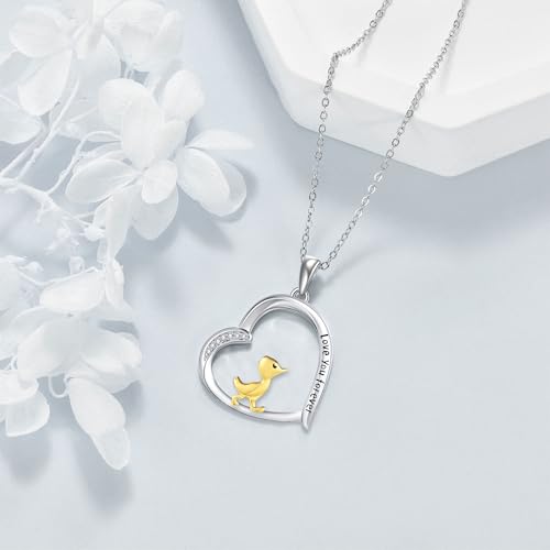 Duck Gifts Necklace 925 Sterling Silver Duck Pendant Necklace Heart Duck Jewelry for Women Duck Lovers3