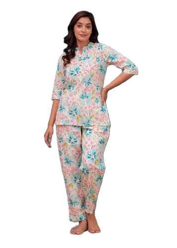 Image of Women Cotton Relaxed Fit Fit and Flare Suit | Printed Night Suit | Half Sleeve Co-Ord Set