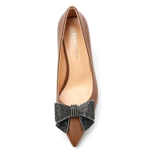 Image of Heels for Women Closed Patent Pointed Toe Bow Pumps Slip on Kitten Low Heels Wedding Party Dress Office Shoes 2.5Inch