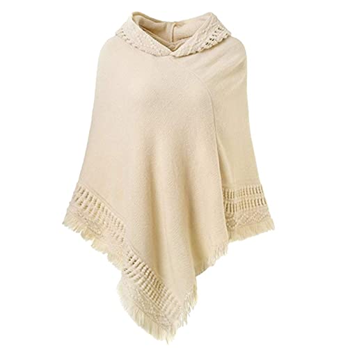 Women's Knit Cape Poncho Sweater with Fringes Pullover Shawls Wraps Capes