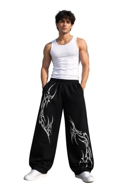 Men's Wide Leg Baggy Pants | Oversized Relaxed Fit Black Casual Trousers | Elastic Waist Drawstring Streetwear Lounge Bottoms-image-19