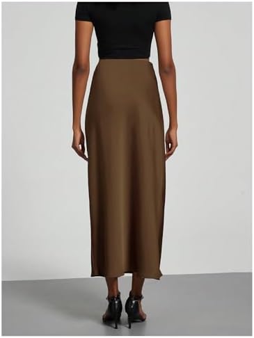 SOLY HUX Women's Elegant Satin Skirts High Waisted Flared Casual Work Office Fishtail Midi Skirt - Image 2