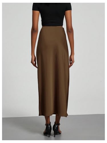 SOLY HUX Women's Elegant Satin Skirts High Waisted Flared Casual Work Office Fishtail Midi Skirt2