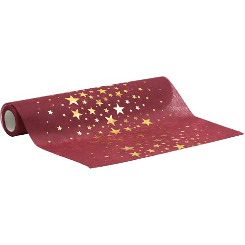 100%Mosel Vlies Tischläufer, in Bordeaux Rot, Sterne in Gold (28 cm x...