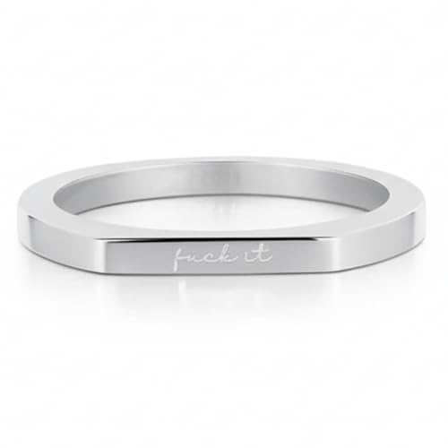 Fuckit Strip Ring - Stainless Steel Hexagon Ring for Women Men, Funny Engraved Fuck It Anxiety Rings, Statement Ring Positive affirmation jewelry (Silver,9)