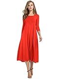 HOTOUCH Women 3/4 Sleeve Dress Oversized Dresses Jersey Midi Dress (Red S)