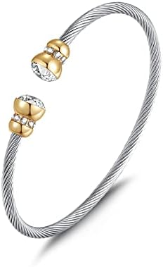 Tiyad Cable Bracelets Inspired Stainless Steel Twisted Cable Wire Cuff Bangle Bracelet Adjustable Elegant Bracelet Jewelry Gift for Women Teens Girls (Zirconia Diamonds)
