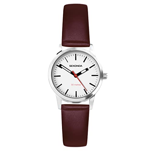 Sekonda Nordic Ladies 28mm Quartz Watch in White with Analogue Display, and Red Leather Strap 40483