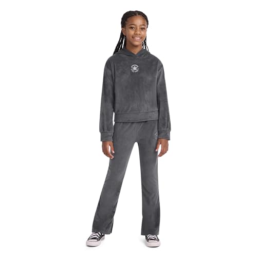 Converse Girls' Velour Hoodie and Flared Legging Set, Dark Matter,