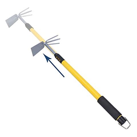 AB Tools-Green Blade Telescopic Extending Garden Cultivator Weeder 62-90cm Double Head Hoe Fork Cover