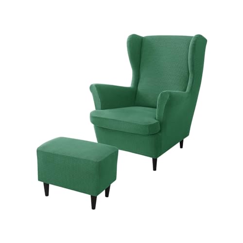 Juego de fundas elásticas para sillón orejero y otomana verde oscuro